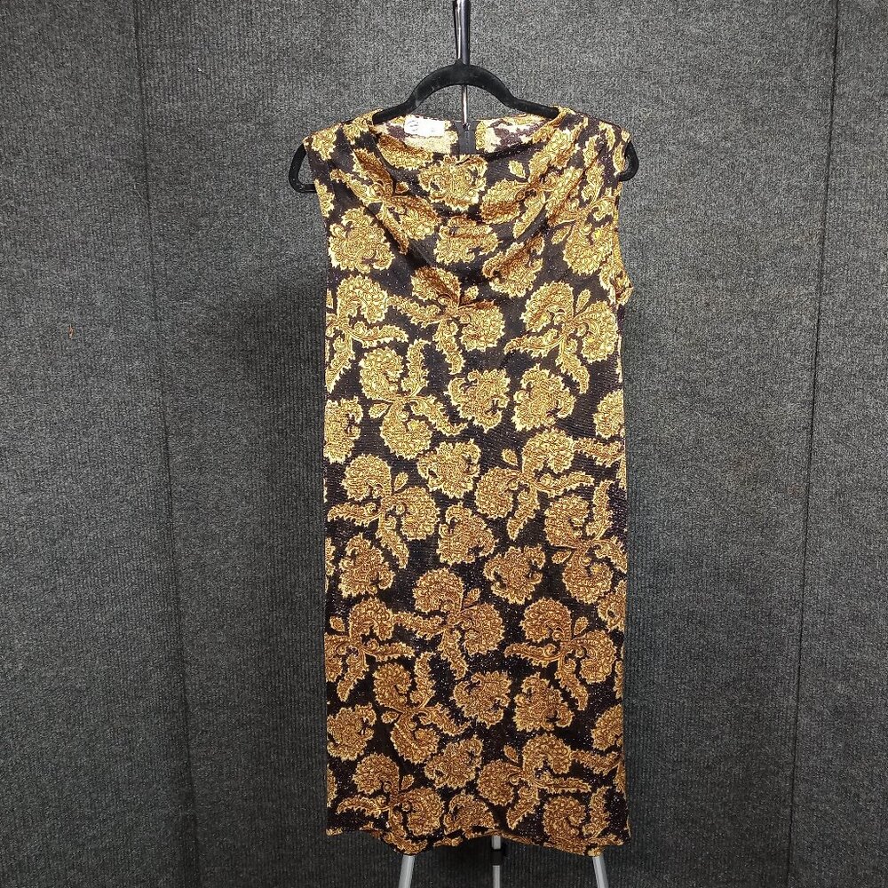 1960's Vintage Black & Gold Paisley Shimmer Shift Dress by Sebastian in Italy
